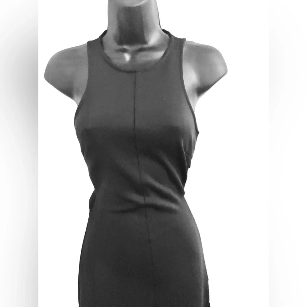 Zara black scuba fit twisted back cutout front slit sleeveless dress size XS new - Picture 8 of 16